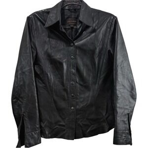 VTG John Carlisle Black Lambskin Leather Lined‎ Shirt Jacket MED